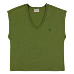 Sleeveless t-shirt w_ deep round neck _ Olive green w_ red apple print_sisters_1