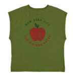 Sleeveless t-shirt w_ deep round neck _ Olive green w_ red apple print_sisters_1