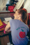 Short sleeve t-shirt w_ deep round neck _ Lavender w_ red apple print_sisters_1