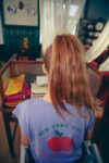 Short sleeve t-shirt w_ deep round neck _ Lavender w_ red apple print_sisters_1