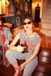 _Sleeveless t-shirt w: petter pan collar | Ecru & black stripes w: cheesy saucy crispy print_sisters department_1
