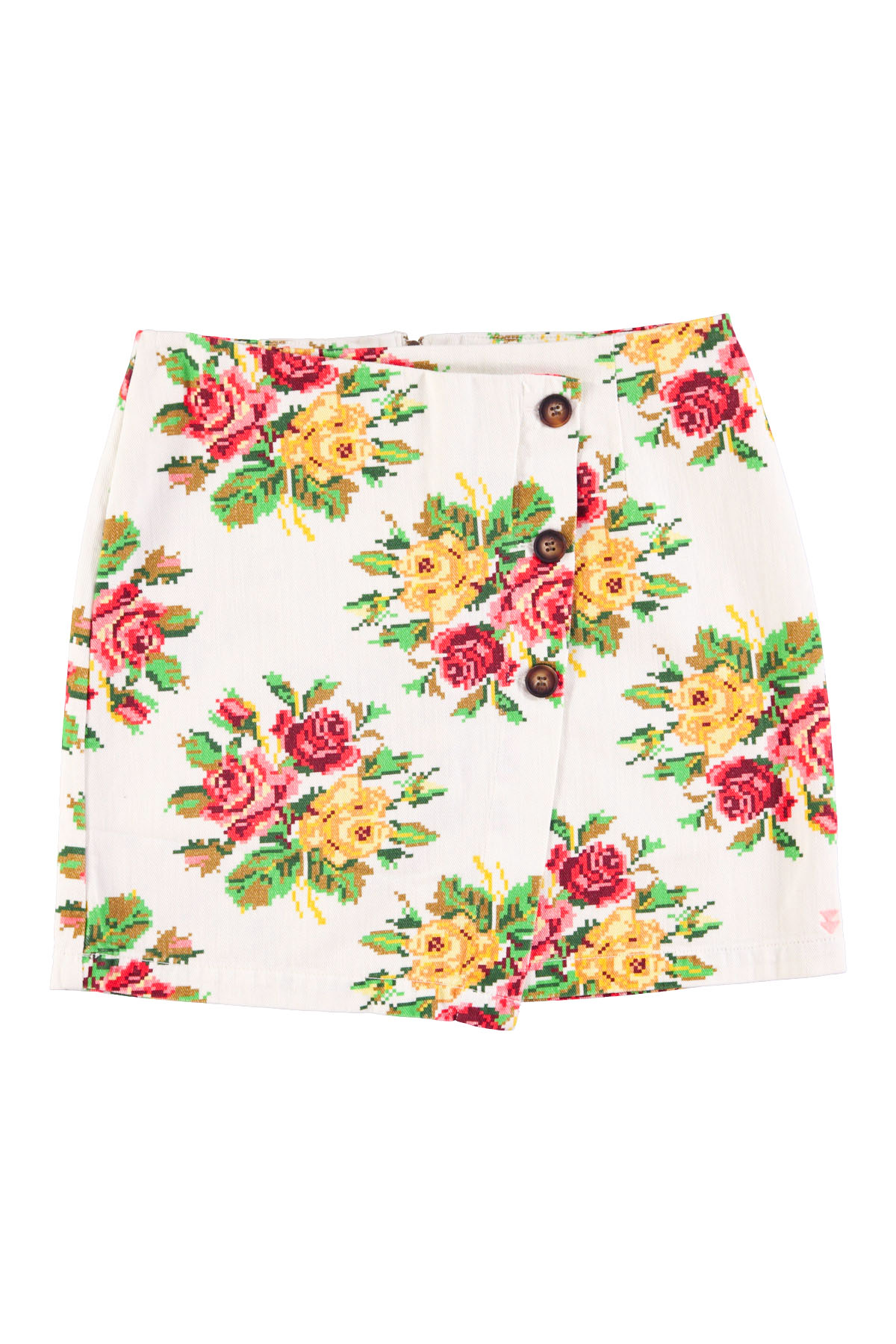 Short asymmetrical skirt | Ecru w: multicolor flowers_sisters department_1