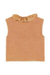 Sleeveless t-shirt w: peter pan collar | Brown w: pizza print_sisters department_1